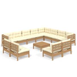 Set mobilier grădină cu perne, 13 piese, maro miere, lemn pin, 2 image