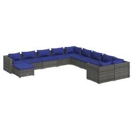 Set mobilier de grădină cu perne, 11 piese, gri, poliratan, 2 image