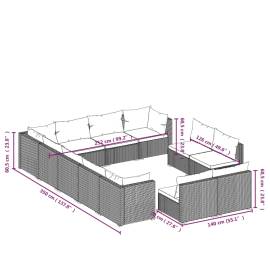 Set mobilier de grădină cu perne, 12 piese,negru, poliratan, 7 image