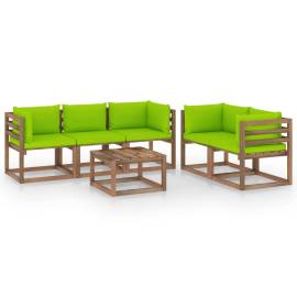 Set mobilier de grădină cu perne verde aprins, 6 piese