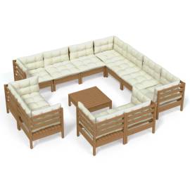 Set mobilier grădină cu perne, 12 piese maro miere, lemn de pin, 2 image
