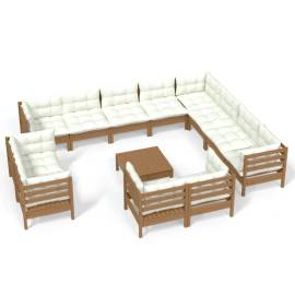 Set mobilier grădină cu perne, 13 piese maro miere, lemn de pin, 2 image