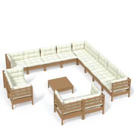 Set mobilier grădină cu perne, 14 piese maro miere, lemn de pin, 2 image