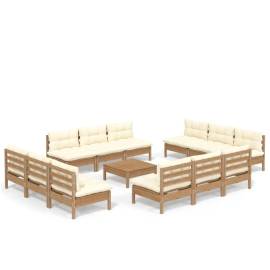 Set mobilier grădină cu perne crem, 13 piese, lemn de pin, 2 image