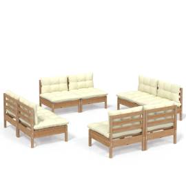 Set mobilier grădină cu perne crem, 8 piese, lemn de pin, 2 image