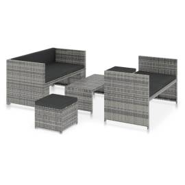 Set mobilier de grădină cu perne, 5 piese, gri, poliratan, 2 image