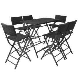 Set mobilier exterior pliabil, 7 piese, negru oțel, poliratan, 2 image