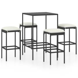 Set mobilier bar de grădină cu perne, 5 piese, negru, poliratan, 2 image