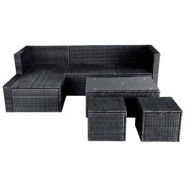 Set mobilier de grădină cu perne, 4 piese, negru, poliratan, 7 image