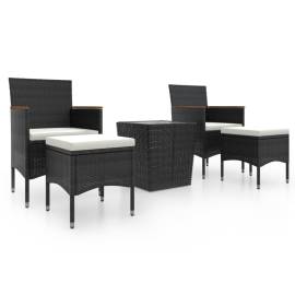 Set mobilier bistro, 5 piese, negru, poliratan/sticlă tratată, 2 image