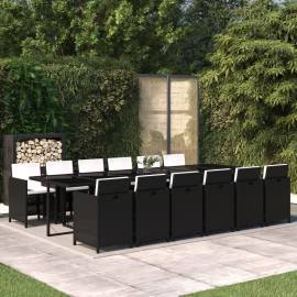 Set mobilier de grădină cu perne, 13 piese, negru, poliratan