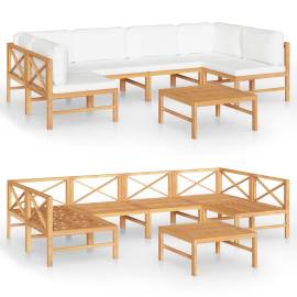 Set mobilier grădină cu perne crem, 7 piese, lemn masiv de tec, 2 image