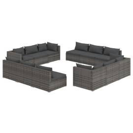 Set mobilier de grădină cu perne, 12 piese, gri, poliratan, 2 image