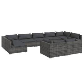 Set mobilier de grădină cu perne, 9 piese, gri, poliratan, 2 image