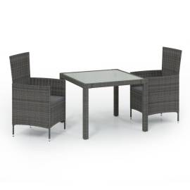 Set mobilier de exterior cu perne, 3 piese, gri, poliratan, 2 image