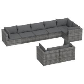 Set mobilier de grădină cu perne, 8 piese, gri, poliratan, 2 image