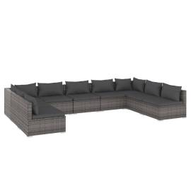 Set mobilier de grădină cu perne, 9 piese, gri, poliratan, 2 image