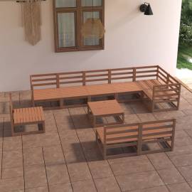 Set mobilier de grădină, 10 piese, maro miere, lemn masiv pin