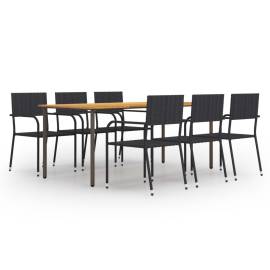 Set mobilier de grădină, 7 piese, negru, poliratan