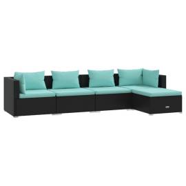 Set mobilier de grădină cu perne, 5 piese, negru, poliratan, 2 image