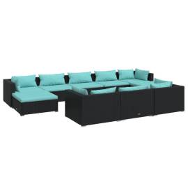 Set mobilier de grădină cu perne, 10 piese, negru, poliratan, 2 image