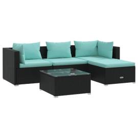 Set mobilier de grădină cu perne, 5 piese, negru, poliratan, 2 image