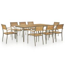 Set mobilier de exterior, 9 piese, lemn masiv acacia și oțel