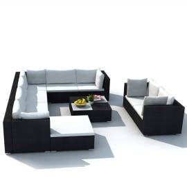 Set mobilier de grădină cu perne, 10 piese, negru, poliratan, 4 image