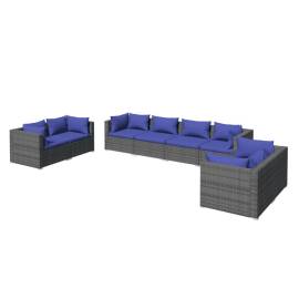 Set mobilier de grădină cu perne, 8 piese, gri, poliratan, 2 image