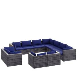 Set mobilier de grădină cu perne, 11 piese,gri, poliratan, 2 image