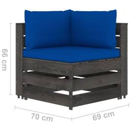 Set mobilier grădină cu perne, 10 piese, gri, lemn tratat, 8 image