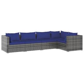 Set mobilier de grădină cu perne, 5 piese, gri, poliratan, 2 image