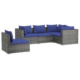 Set mobilier de grădină cu perne, 5 piese, gri, poliratan, 2 image