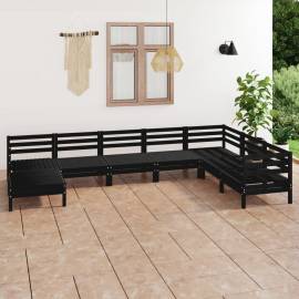 Set mobilier de grădină, 8 piese, negru, lemn masiv de pin