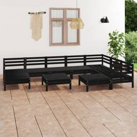 Set mobilier de grădină, 10 piese, negru, lemn masiv de pin