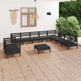 Set mobilier de grădină, 11 piese, negru, lemn masiv de pin