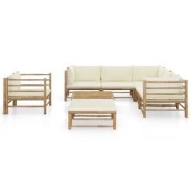Set mobilier de grădină, 8 piese, perne alb crem, bambus, 2 image