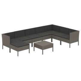 Set mobilier de grădină cu perne, 9 piese, gri, poliratan, 2 image