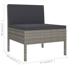 Set mobilier de grădină cu perne, 9 piese, gri, poliratan, 10 image