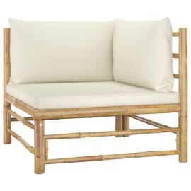 Set mobilier grădină, 12 piese, perne alb crem, bambus, 3 image