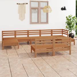 Set mobilier de grădină, 9 piese, maro miere, lemn masiv pin