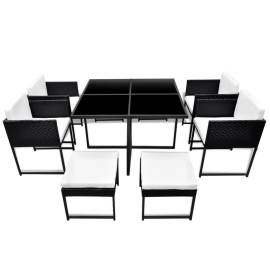 Set mobilier de exterior cu perne, 9 piese, negru, poliratan, 3 image