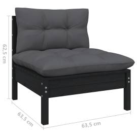 Set mobilier grădină cu perne, 12 piese, negru, lemn masiv pin, 7 image