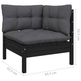 Set mobilier grădină cu perne, 4 piese, negru, lemn de pin, 7 image