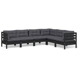 Set mobilier grădină cu perne, 6 piese, negru, lemn de pin, 2 image