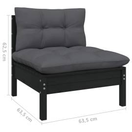 Set mobilier grădină cu perne, 6 piese, negru, lemn de pin, 8 image