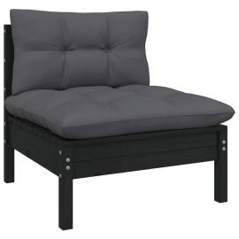 Set mobilier grădină cu perne, 6 piese, negru, lemn de pin, 5 image