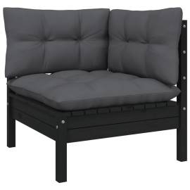 Set mobilier grădină cu perne, 6 piese, negru, lemn de pin, 4 image