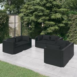 Set mobilier de grădină cu perne, 6 piese, negru, poliratan