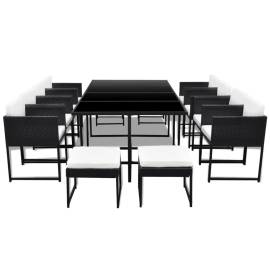 Set mobilier de exterior cu perne, 13 piese, negru, poliratan, 3 image
